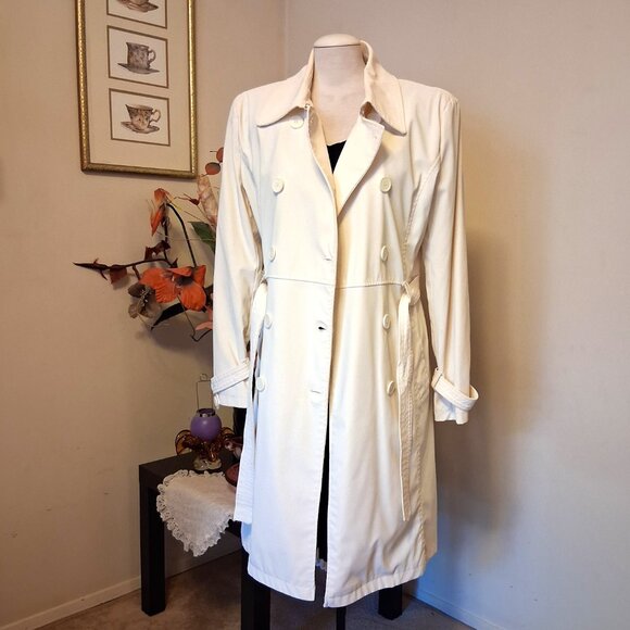 Preowned Majora White Lined Double Breasted Classic Long  Belted Trench Coat - Picture 4 of 10
